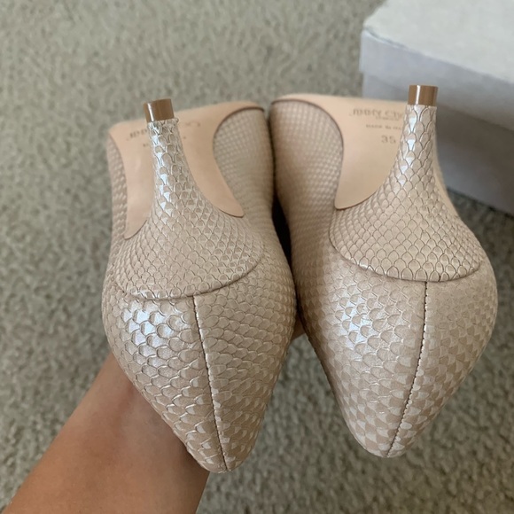 Jimmy Choo Nude Aza Pearlised Printed Leather Pointy Toe Heels - Picture 5 of 11